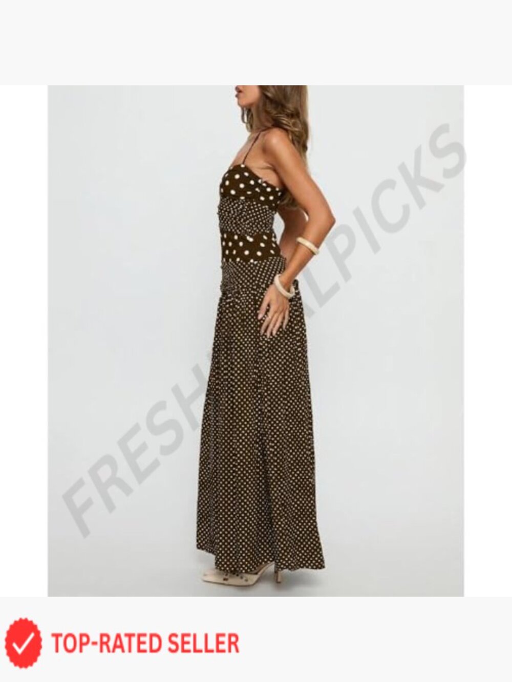 Polka Dot Halter Maxi Dress Flowy Backless Party Vacation Wear Sleeveless - Picture 4 of 6